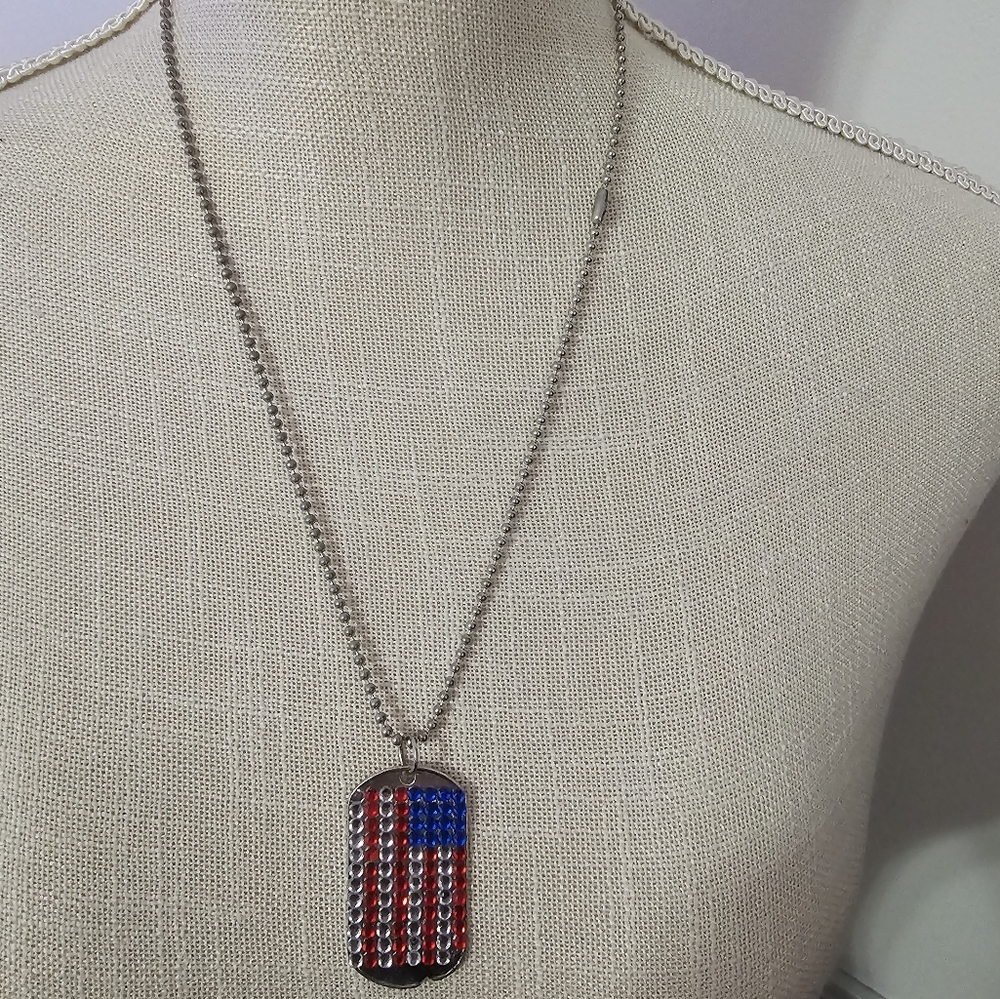 American Flag tag necklace